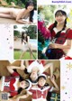 A collage of photos of a woman in a santa outfit.